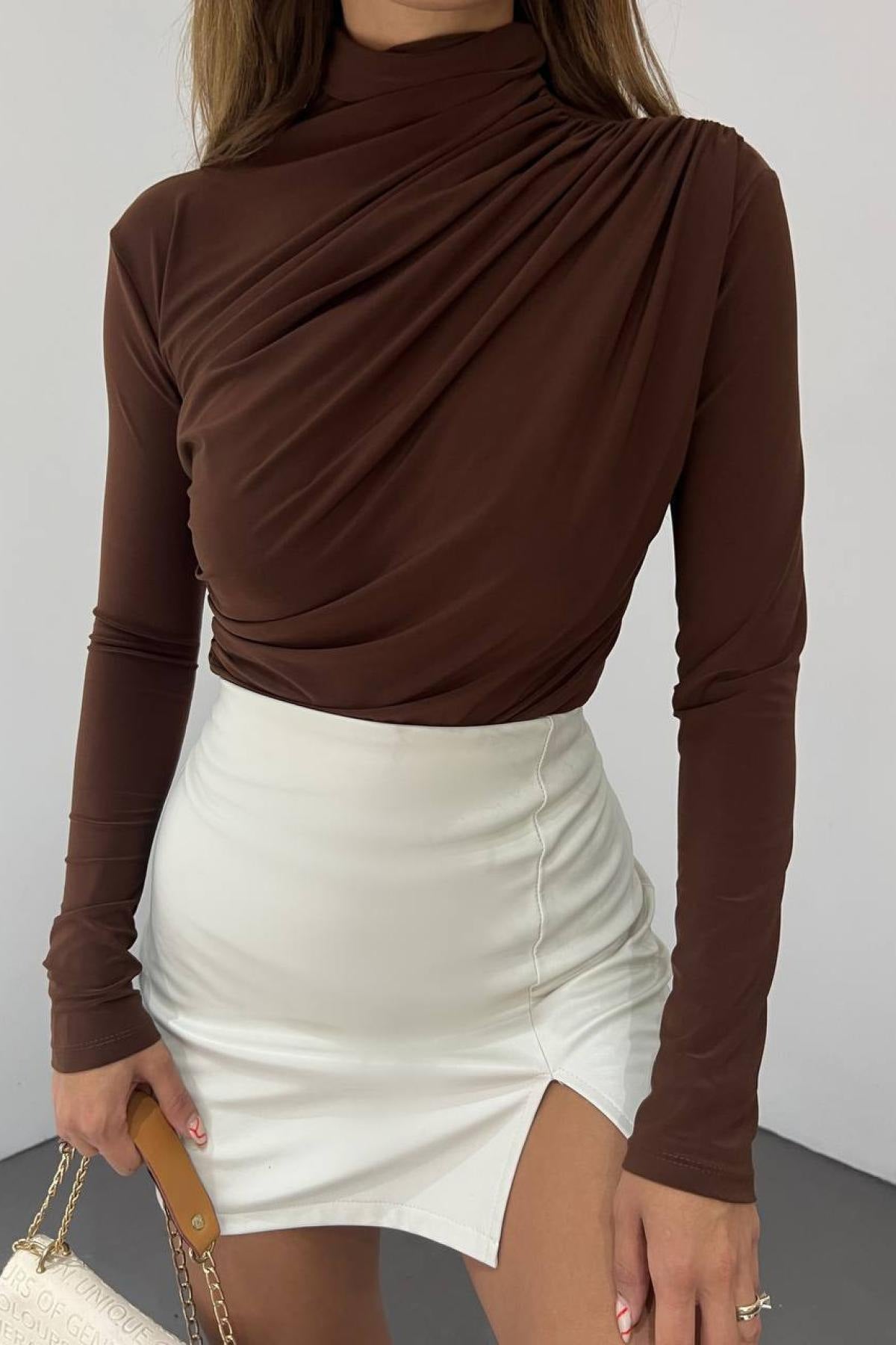 Gedrapeerde Blouse Dames – Longsleeve Met Col
