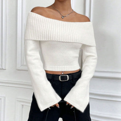 Off Shoulder Trui Dames – Korte Gebreide Sweater
