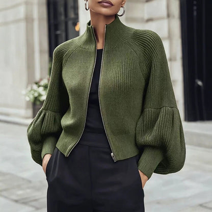 Kort Gebreid Vest Dames – Cropped Cardigan Met Pofmouwen
