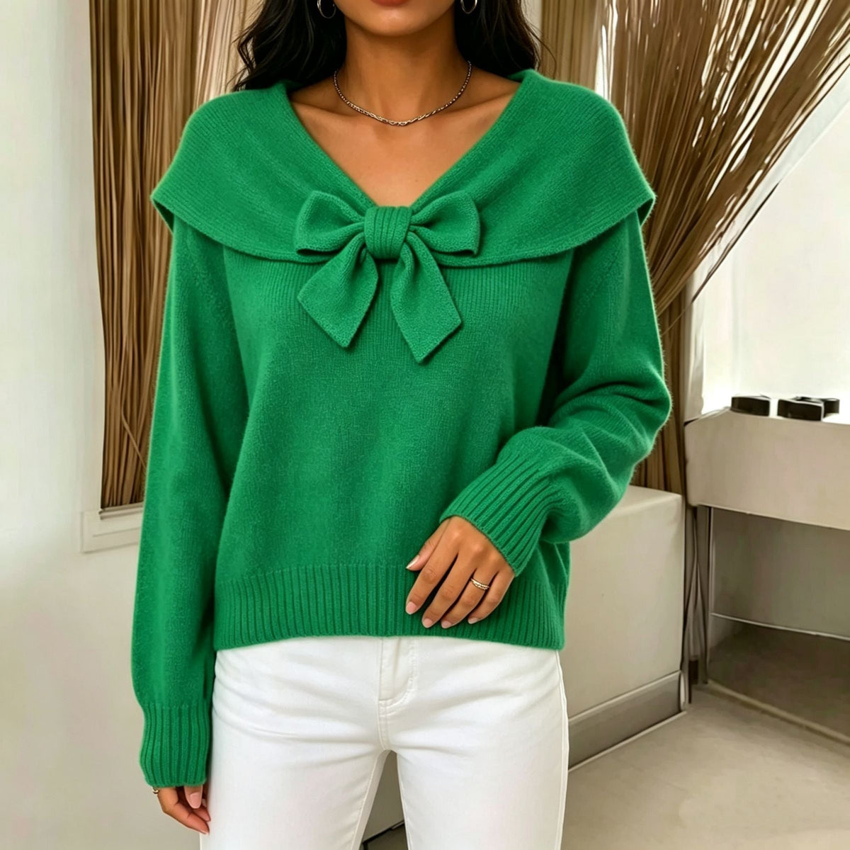 Elegante Trui Dames Met Strik – Gebreide Trui