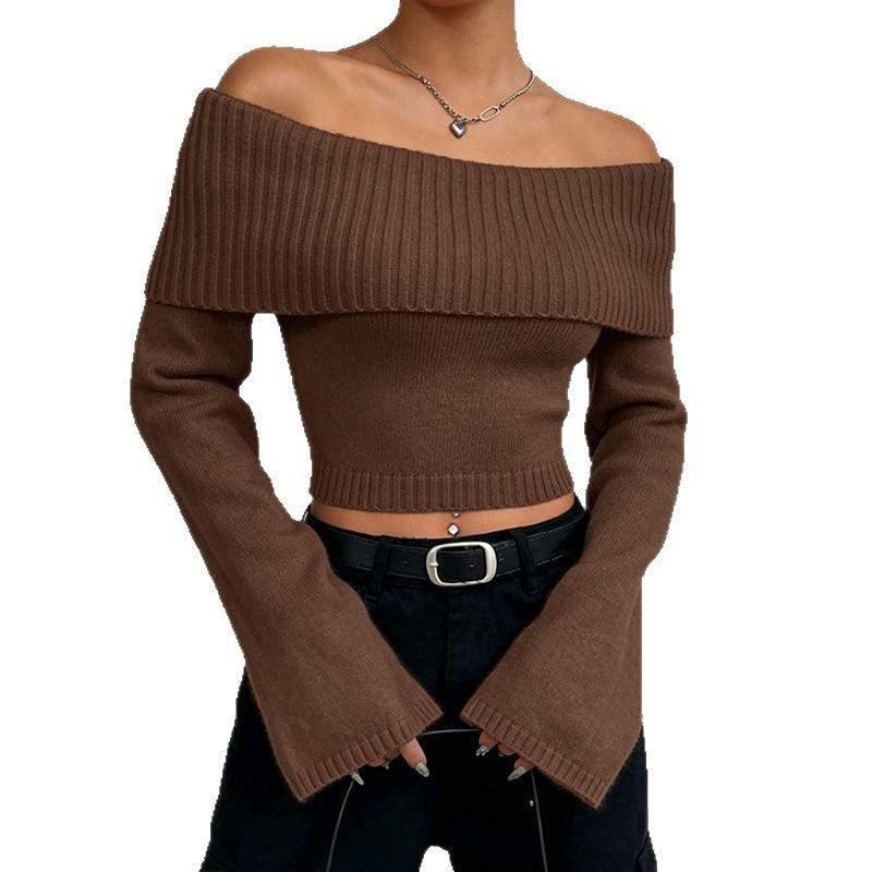 Off Shoulder Trui Dames – Korte Gebreide Sweater