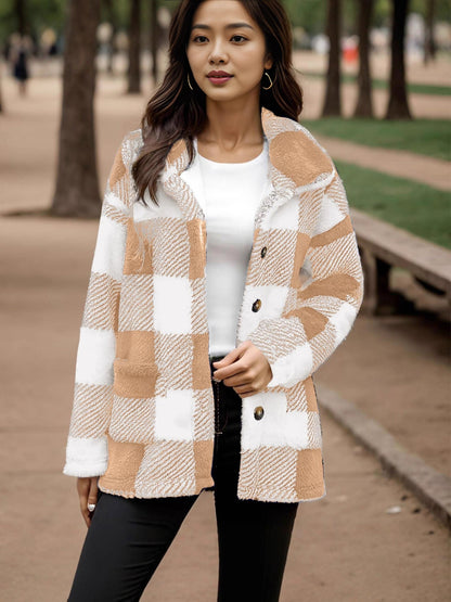 Geruite Teddy Jas Dames – Oversized Tussenjas