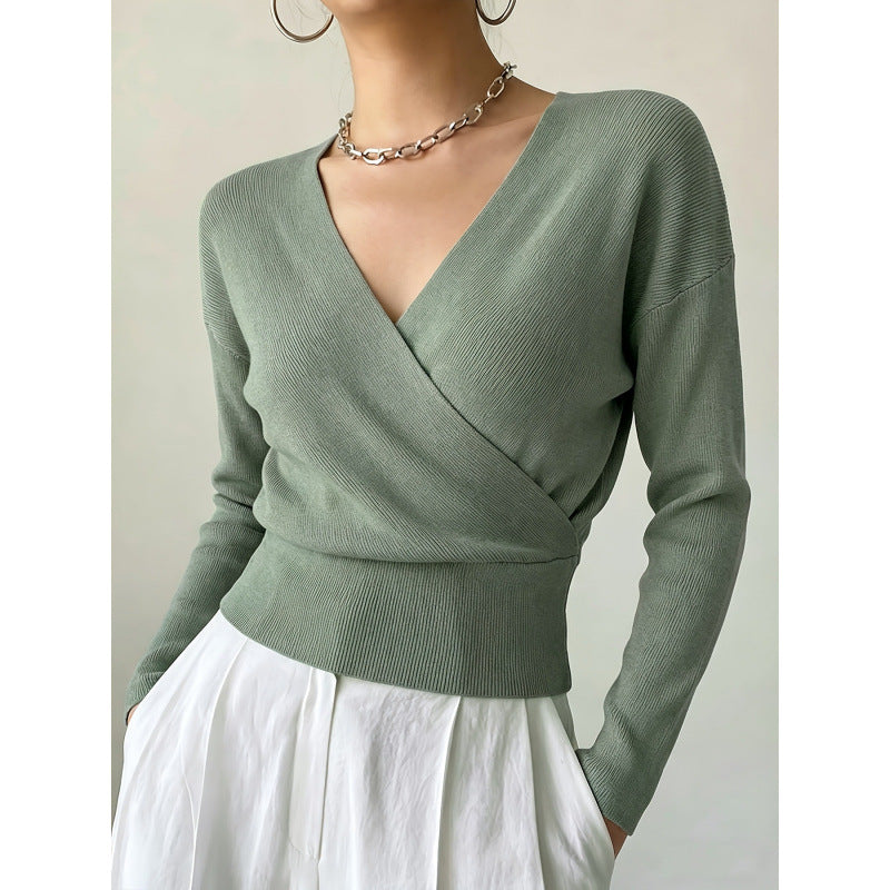 Korte Overslagtrui Dames – Cropped Sweater Met Lange Mouwen