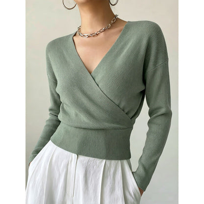 Korte Overslagtrui Dames – Cropped Sweater Met Lange Mouwen