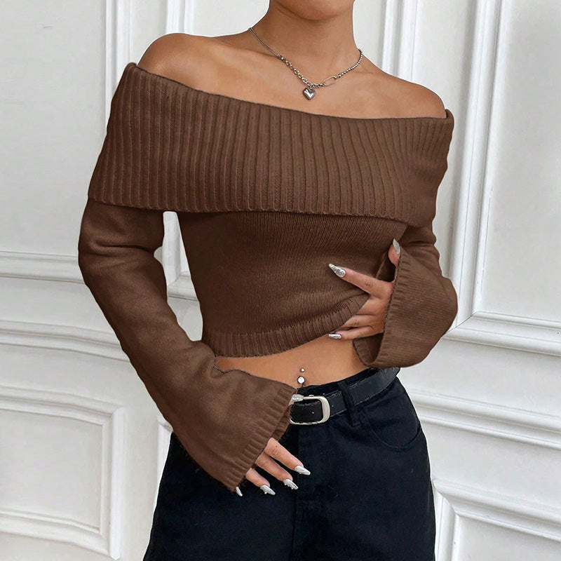 Off Shoulder Trui Dames – Korte Gebreide Sweater