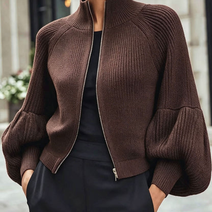 Vest Dames Met Pofmouwen – Cardigan Met Rits