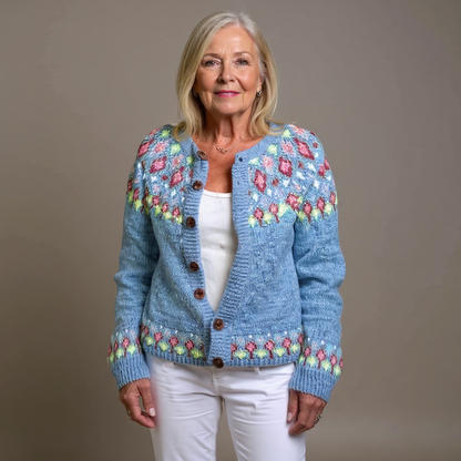 Vintage Gebreid Vest Dames – Vest Met Bloemenpatroon