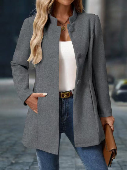 Halflange Wollook Jas Dames – Mantel Met Opstaande Kraag
