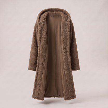 Teddy Jas Dames – Lange Teddy Mantel Met Capuchon