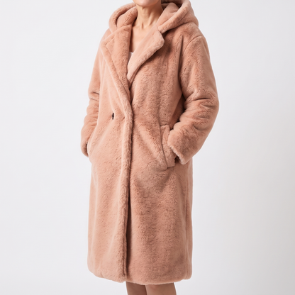 Teddy Jas Dames – Lange Teddy Mantel Met Capuchon