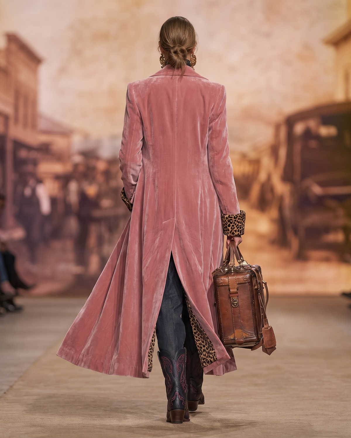 Lange Fluwelen Mantel Dames – Voering Met Luipaardprint
