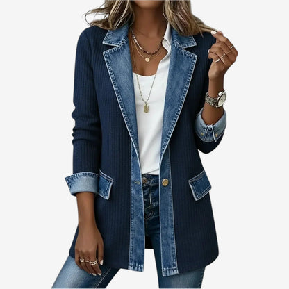 Casual Blazer Dames – Lange Blazer Met Denim Kraag