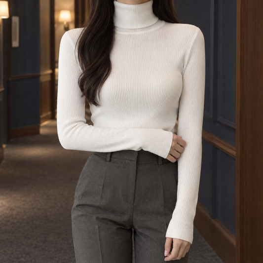Geribde Dames Coltrui Met Lange Mouwen En Slim Fit
