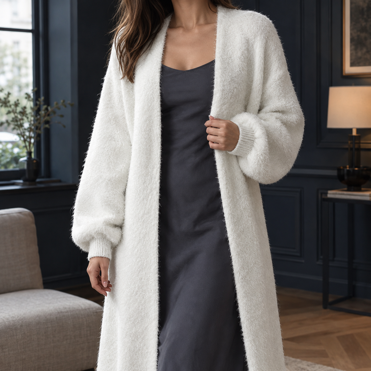 Lange Dames Cardigan Met Open Voorkant En Zachte Structuur