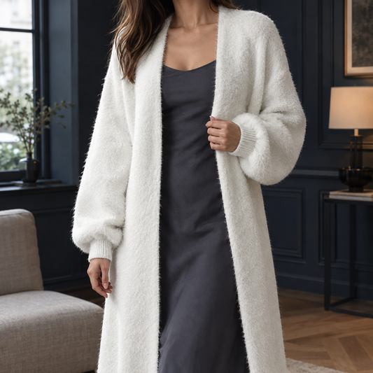 Lange Dames Cardigan Met Open Voorkant En Zachte Structuur