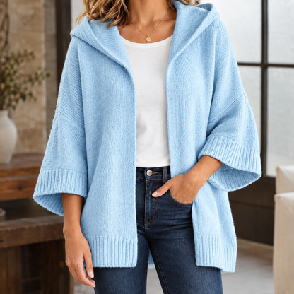 Warme Dames Vest Met Capuchon En Wijde Driekwart Mouwen