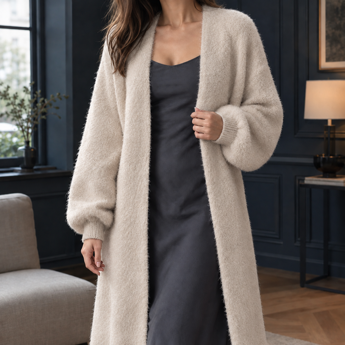 Lange Dames Cardigan Met Open Voorkant En Zachte Structuur