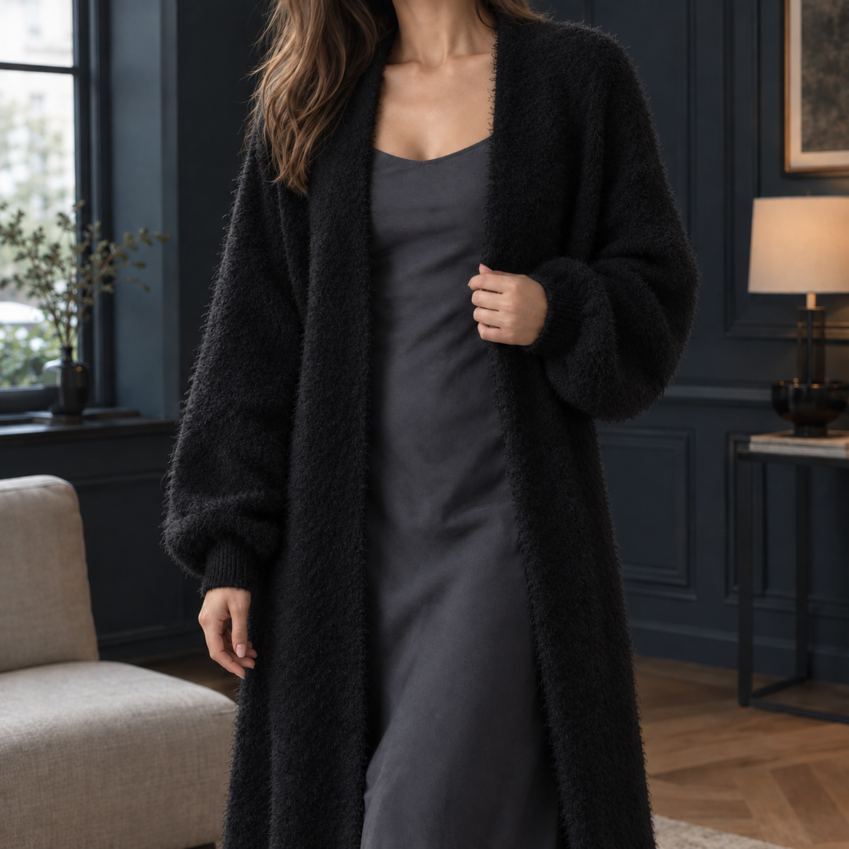Lange Dames Cardigan Met Open Voorkant En Zachte Structuur