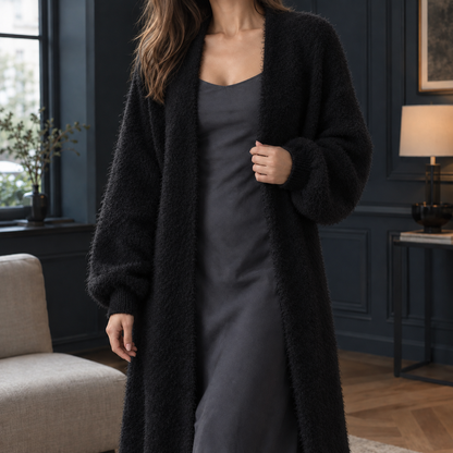 Lange Dames Cardigan Met Open Voorkant En Zachte Structuur