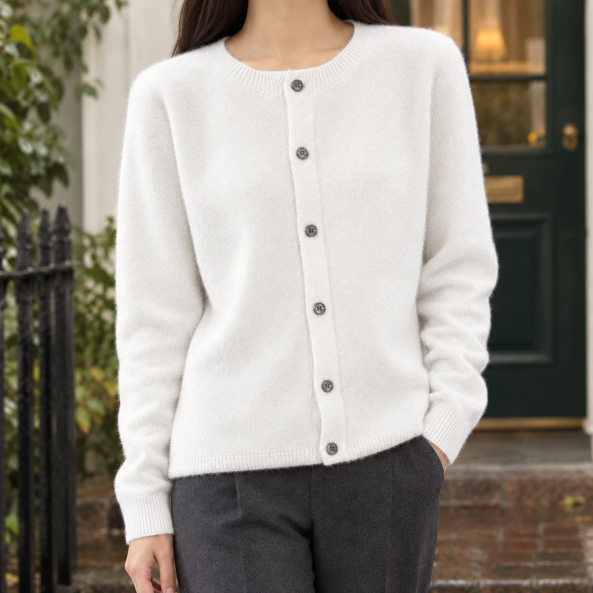 Klassieke Dames Cardigan Met Ronde Hals En Knoopsluiting