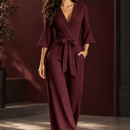 Elegante Dames Jumpsuit Met Wikkelmodel En Tailleceintuur