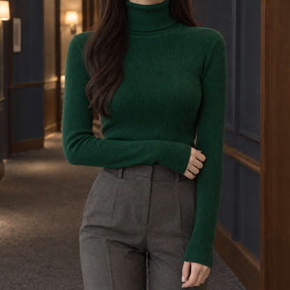 Geribde Dames Coltrui Met Lange Mouwen En Slim Fit