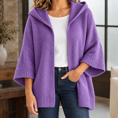 Warme Dames Vest Met Capuchon En Wijde Driekwart Mouwen