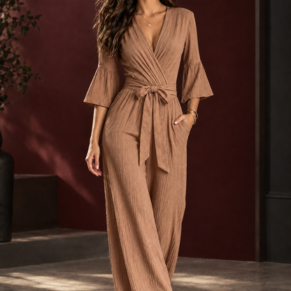 Elegante Dames Jumpsuit Met Wikkelmodel En Tailleceintuur