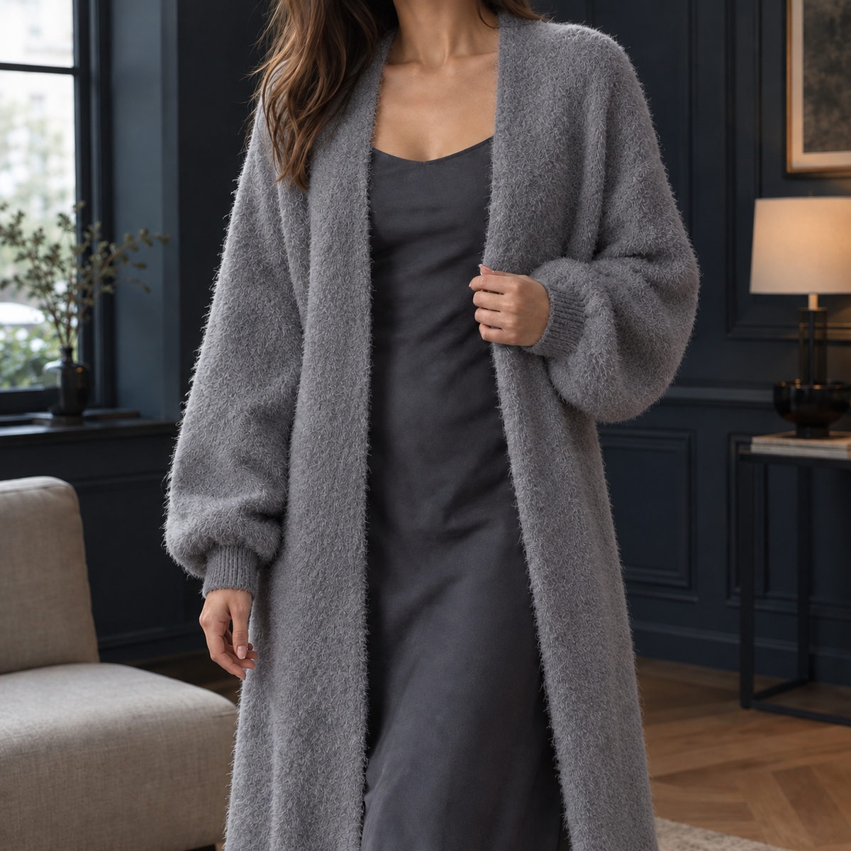 Lange Dames Cardigan Met Open Voorkant En Zachte Structuur