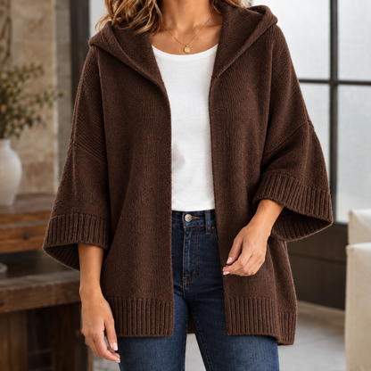 Warme Dames Vest Met Capuchon En Wijde Driekwart Mouwen