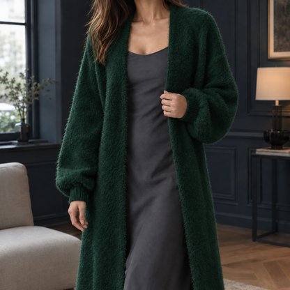 Lange Dames Cardigan Met Open Voorkant En Zachte Structuur