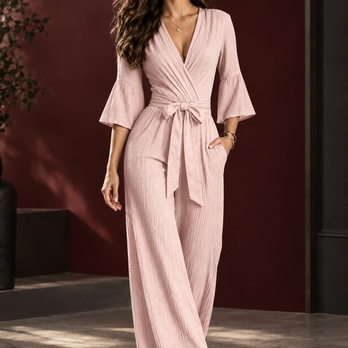 Elegante Dames Jumpsuit Met Wikkelmodel En Tailleceintuur