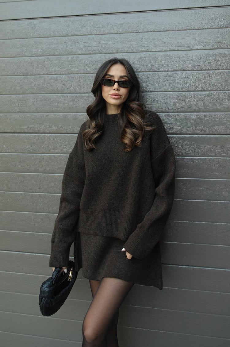Cozy Oversized Gebreide Trui met Mini Rok Set Dames – Co-Ord Twinset