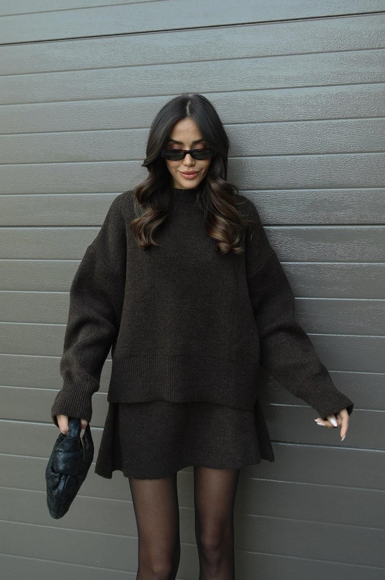 Cozy Oversized Gebreide Trui met Mini Rok Set Dames – Co-Ord Twinset