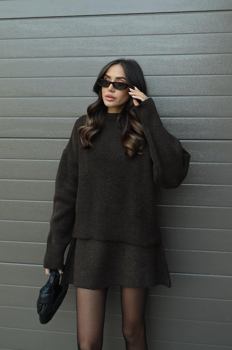 Cozy Oversized Gebreide Trui met Mini Rok Set Dames – Co-Ord Twinset