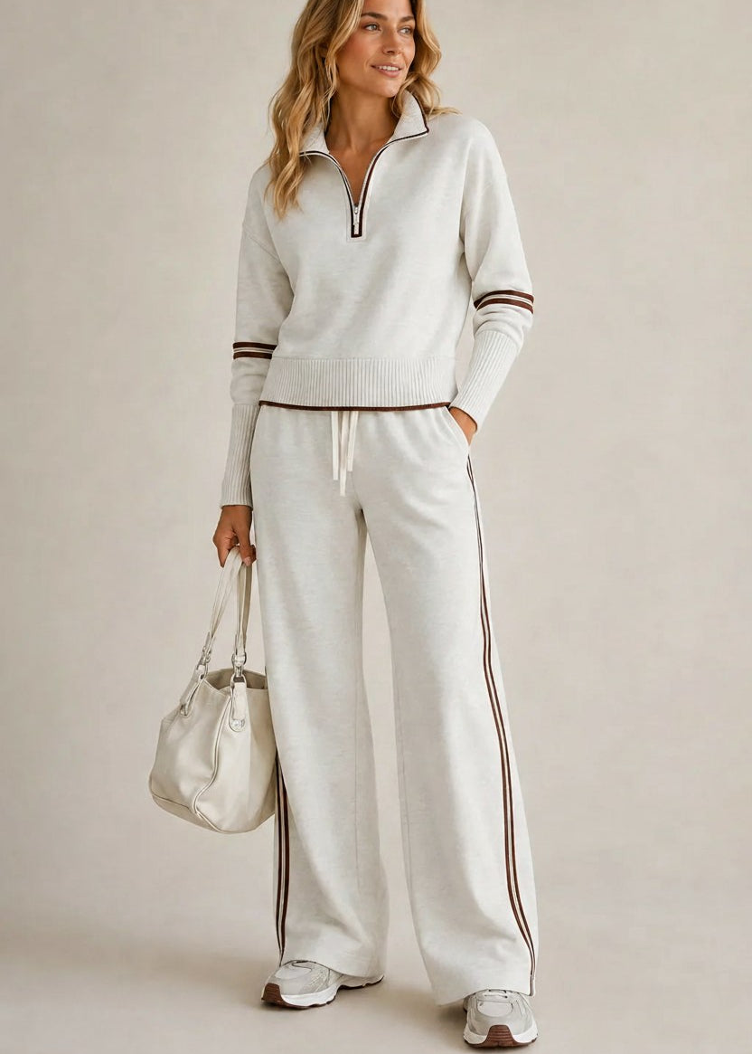 Tweedelige Set Dames – Half Zip Trui & Wijde Broek