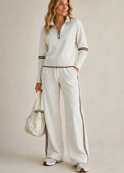 Tweedelige Set Dames – Half Zip Trui & Wijde Broek