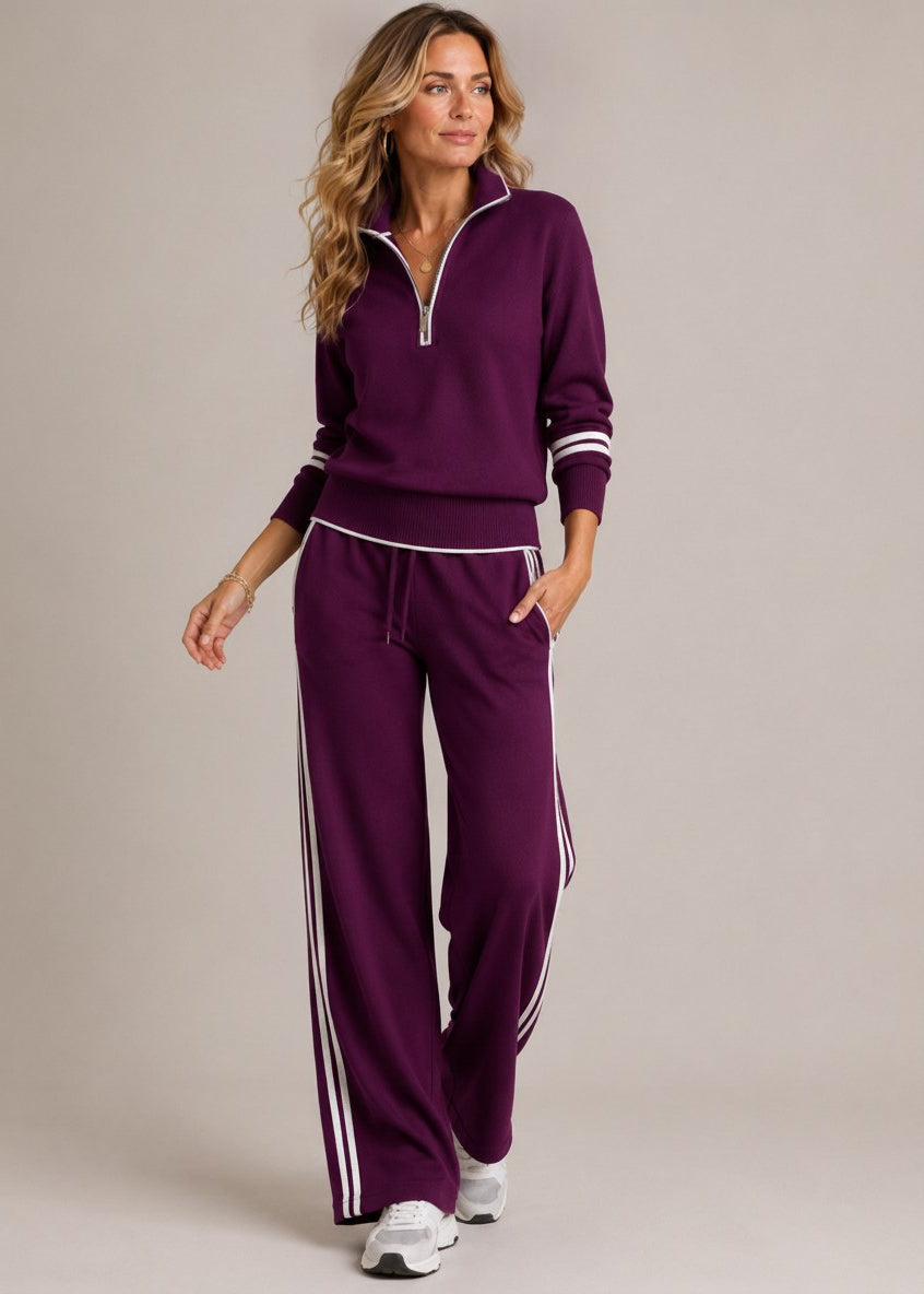 Tweedelige Set Dames – Half Zip Trui & Wijde Broek
