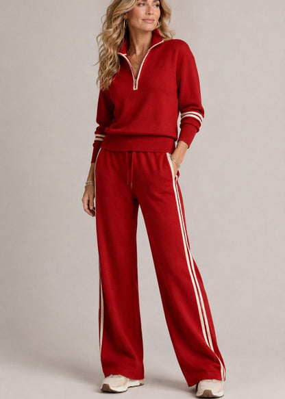 Tweedelige Set Dames – Half Zip Trui & Wijde Broek