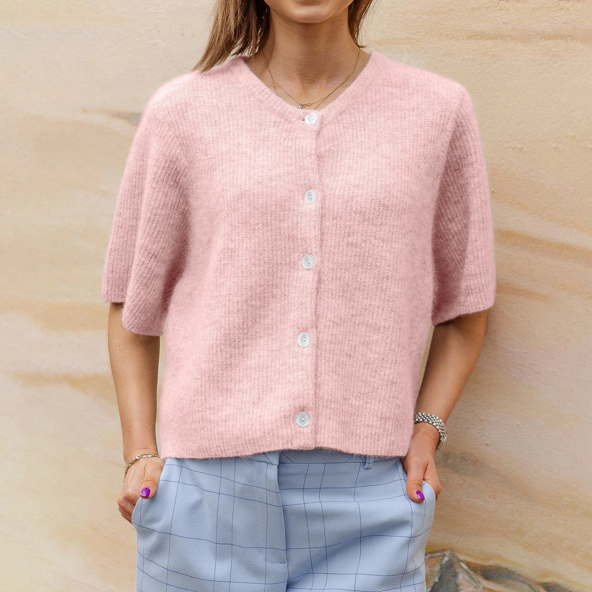 Gebreid Vest Dames – Cardigan Met Korte Mouwen
