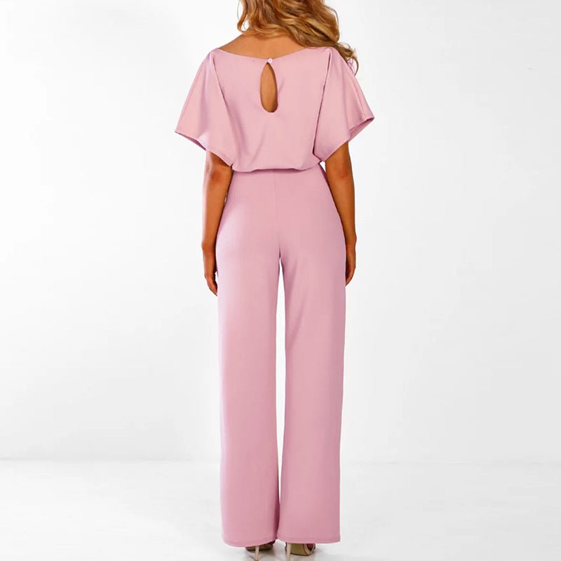 Wijde Dames Jumpsuit Met Strikceintuur En Korte Mouwen