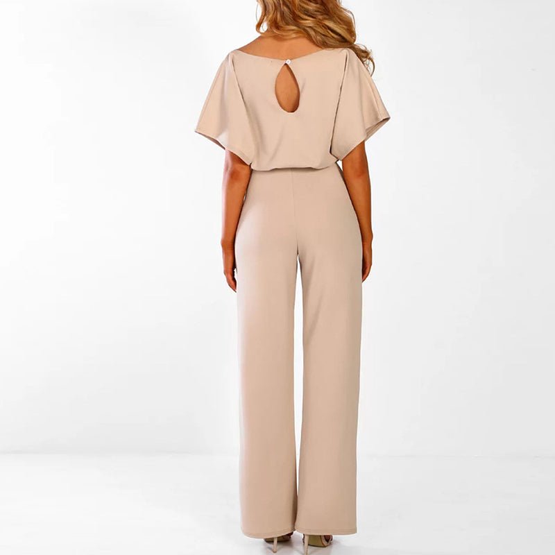 Wijde Dames Jumpsuit Met Strikceintuur En Korte Mouwen