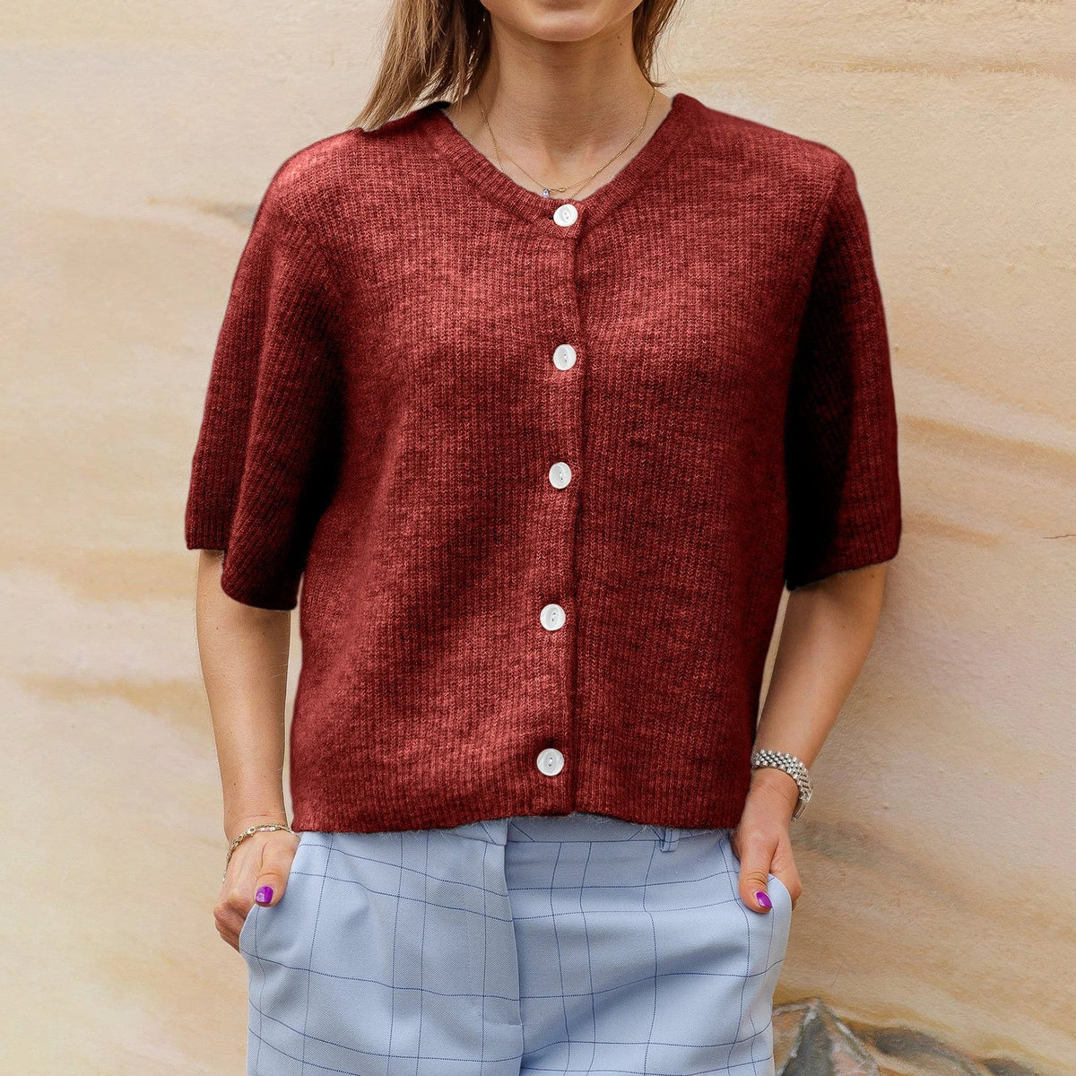 Gebreid Vest Dames – Cardigan Met Korte Mouwen