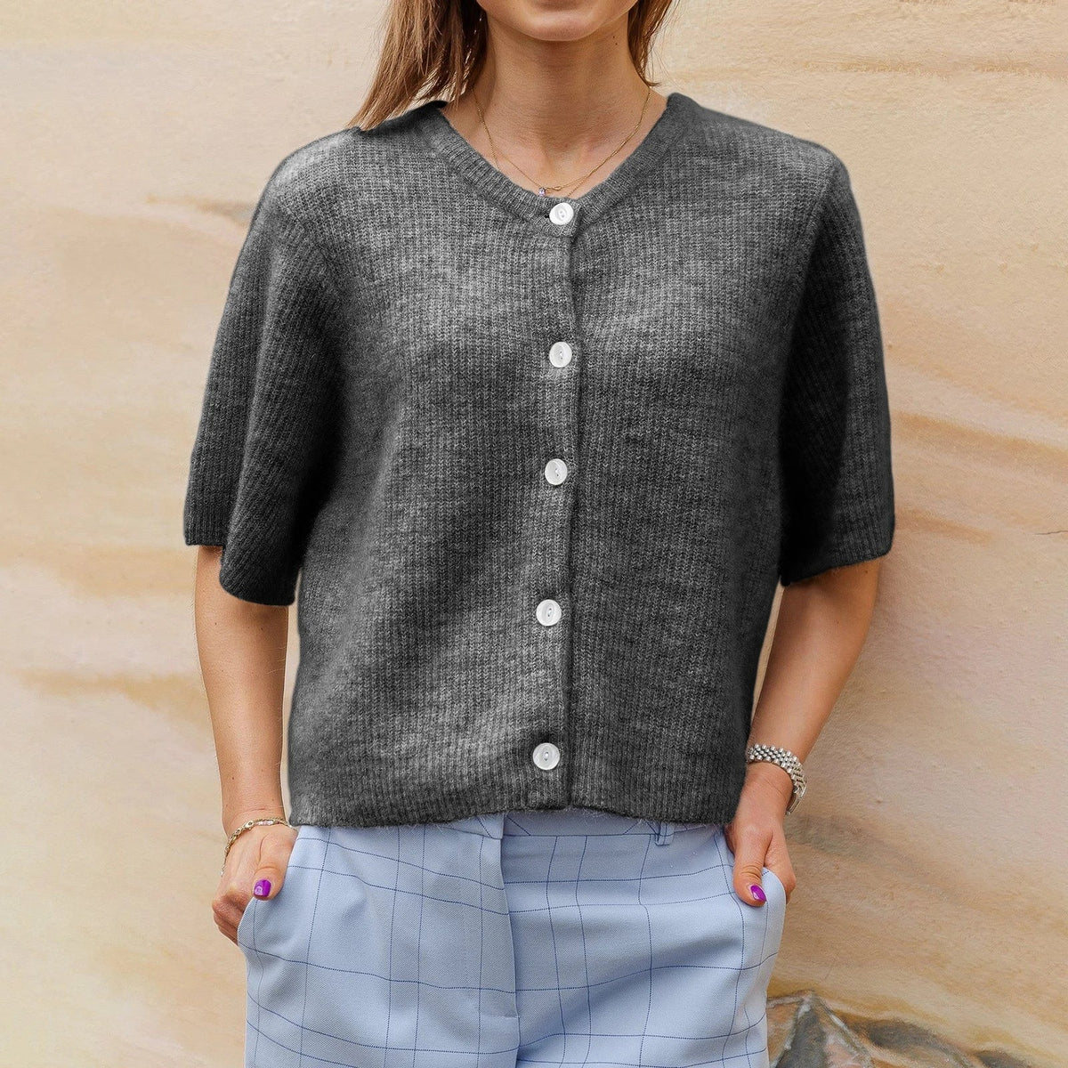 Gebreid Vest Dames – Cardigan Met Korte Mouwen