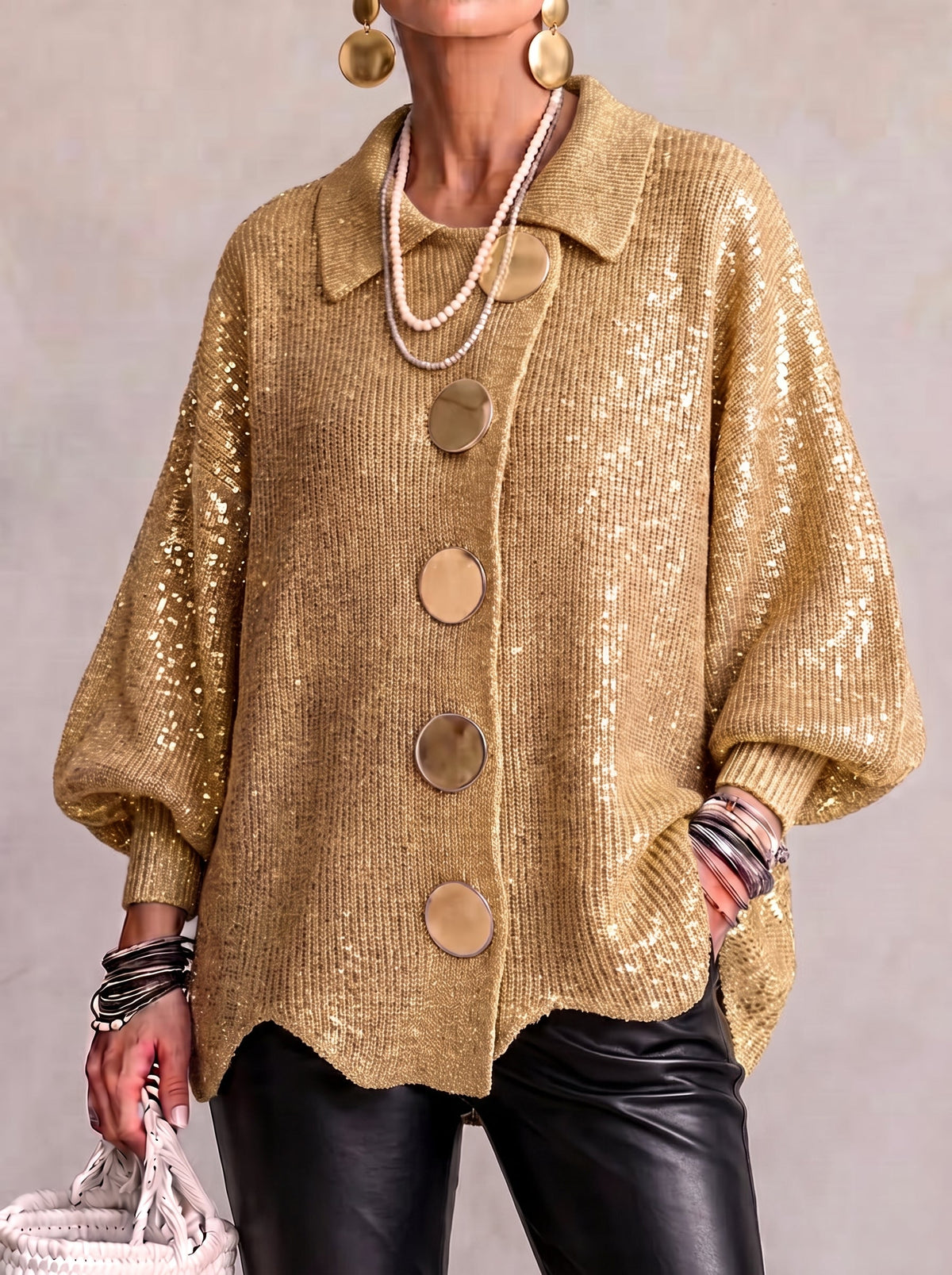 Oversized Gebreid Vest Dames – Cardigan Met Grote Knopen