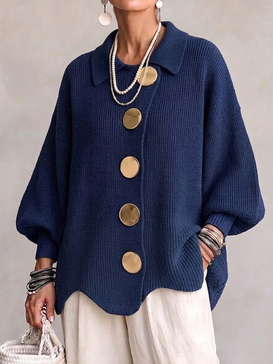 Oversized Gebreid Vest Dames – Cardigan Met Grote Knopen