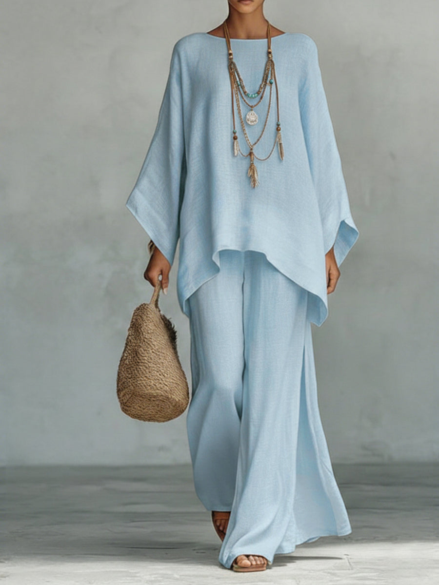Oversized Co-ord Set Dames – Linnen Look Top & Wijde Broek