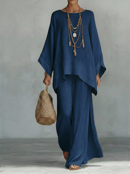 Oversized Co-ord Set Dames – Linnen Look Top & Wijde Broek