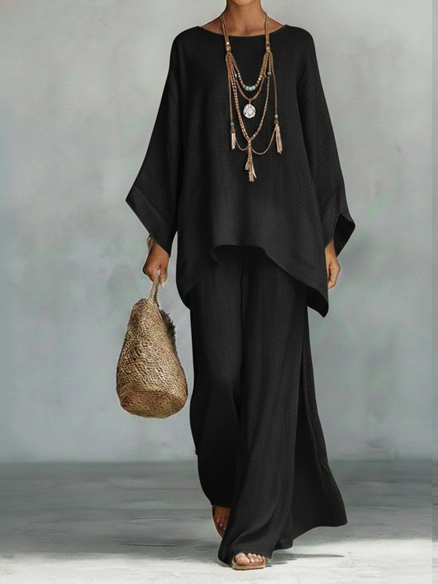 Oversized Co-ord Set Dames – Linnen Look Top & Wijde Broek