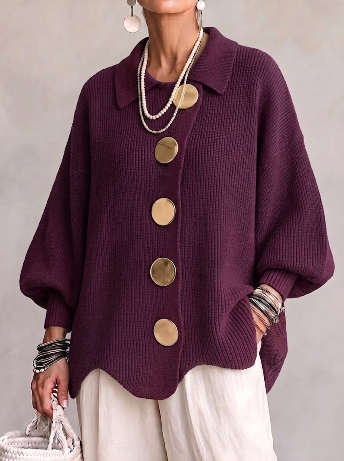 Oversized Gebreid Vest Dames – Cardigan Met Grote Knopen